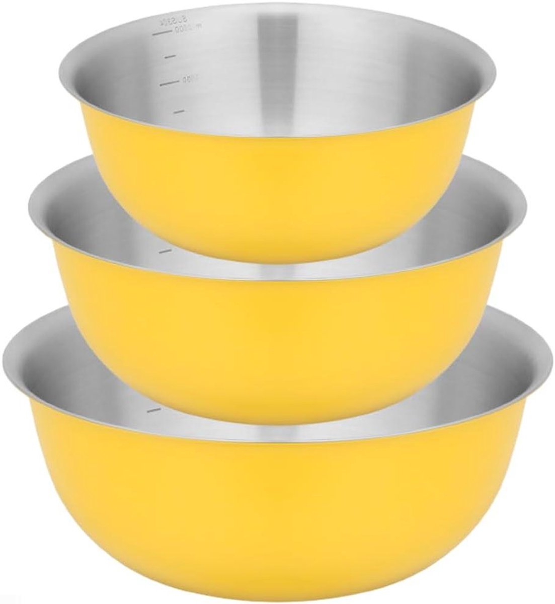 Mengkom Set - Salade Kom - Bakken en Mixen - Interne Meetmarkeringen - 3 Delig - Geel Naturel