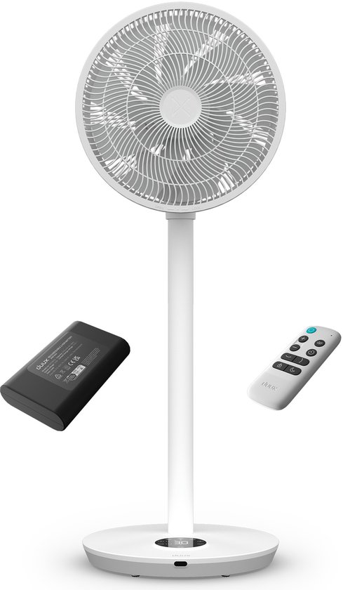 Fluisterstille Whisper Flex 2 ventilator met accu, 30 snelheden, natuurlijke wind, staand en tafel model, wit