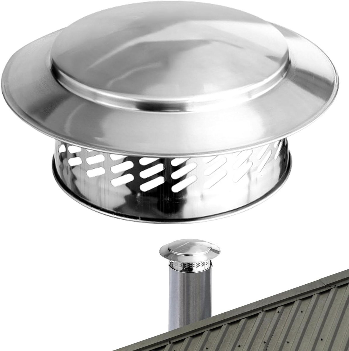Afzuigkap Dakventilatie - Roestvrij staal - Huis Beschermen - Fijn Vliegennet - 160 mm - Zilver