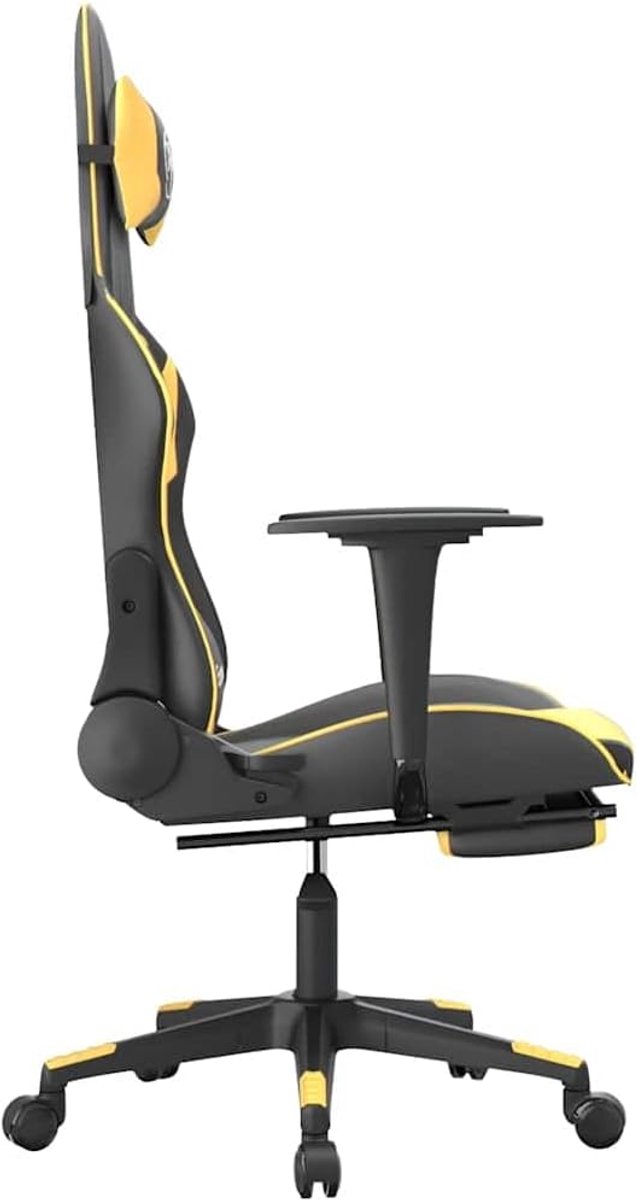 Gamingstoel met massagefunctie en voetensteun, verstelbare rugleuning, 360 graden rotatie van kunstleer in zwart/goud — afbeelding 5