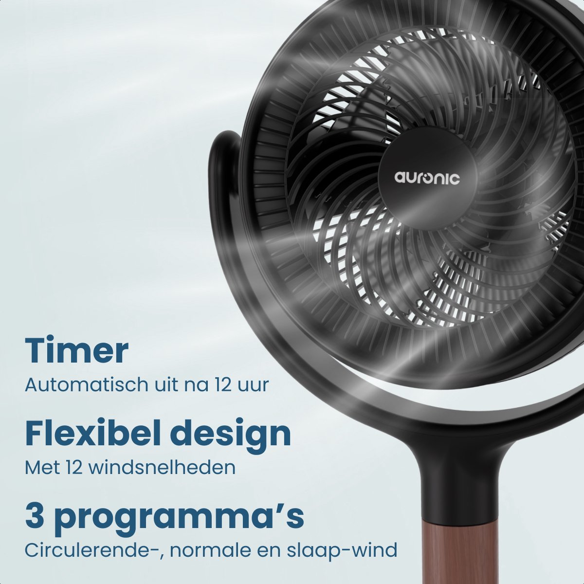 Auronic Statiefventilator - Staande Tafel en Vloerventilator - 12 Standen en Timer - Luchtkoeler - Stil - Met Afstandsbediening en Display - Fan - Hout thumbnail 4