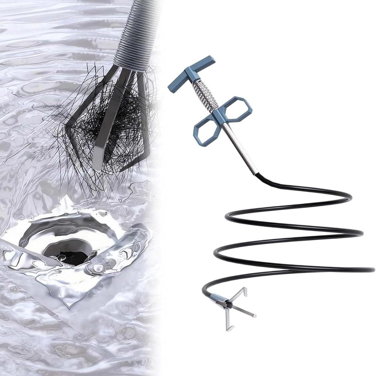 Afvoer Haar Verwijderaar - Pijpontstopper Spiraal - Verstoppingen Oplossen - Flexibele 4-klauw Grijper - 3 meter - Zilver