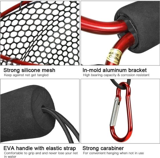 Visnet - Schepnet Opvouwbaar - Vissen Vangen - Zacht Rubber Gaas - 50x30cm - Rood — afbeelding 3