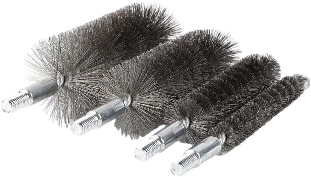 Schoorsteen Borstel Set - Rookkanaal Reiniger Ovenpijp - Oven Pijp Reinigen - 0.3mm Staaldraad Borstels - 3cm tot 15cm - Zwart