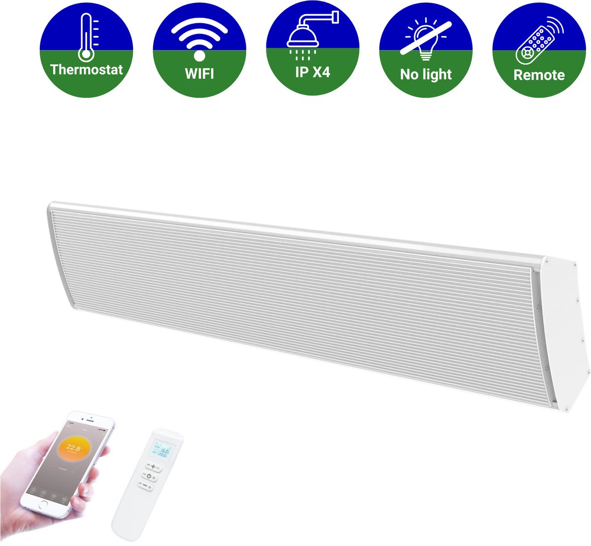 VH Smart heatbar Ostuni - 3000 Watt - Infrarood straler - Terrasverwarmer - Wit - Thermostaat + Wifi + Afstandsbediening