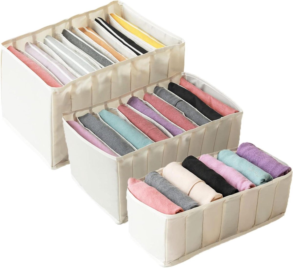 Kast Organizer Set - Opbergdozen Kleding - Kleding Sorteren - Wasbaar Ontwerp - 3 Stuks - Beige