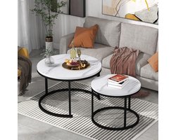 Lexiou Ronde salontafel set van 2 salontafel woonkamer ronde geneste bijzettafel 2 ronde bijzettafel (wit)