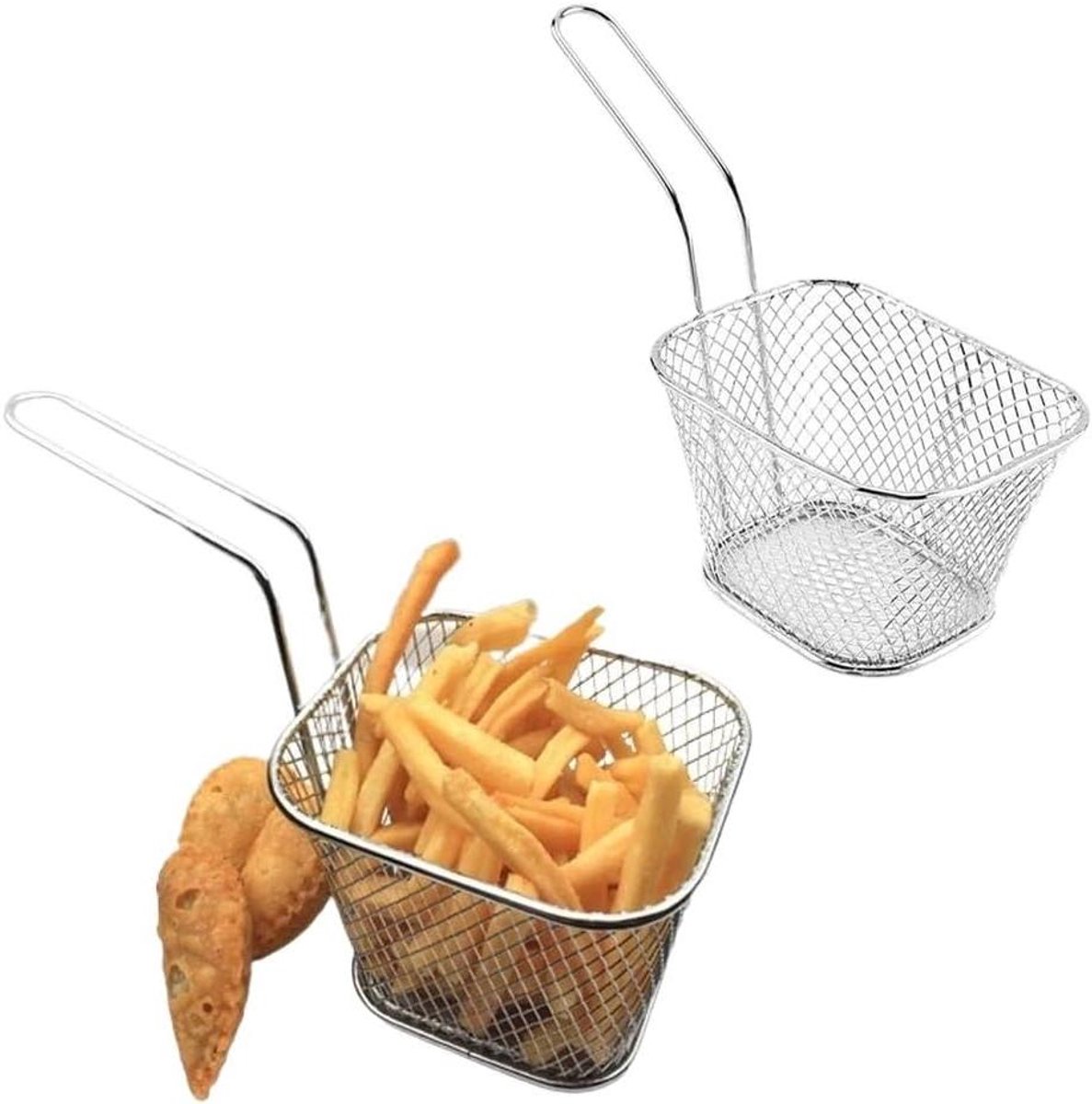Frituurmandjes Vierkant - Frietmandje Chip Houder - Serveren Snacks - Roestvrij Staal - 2 stuks - Zilver