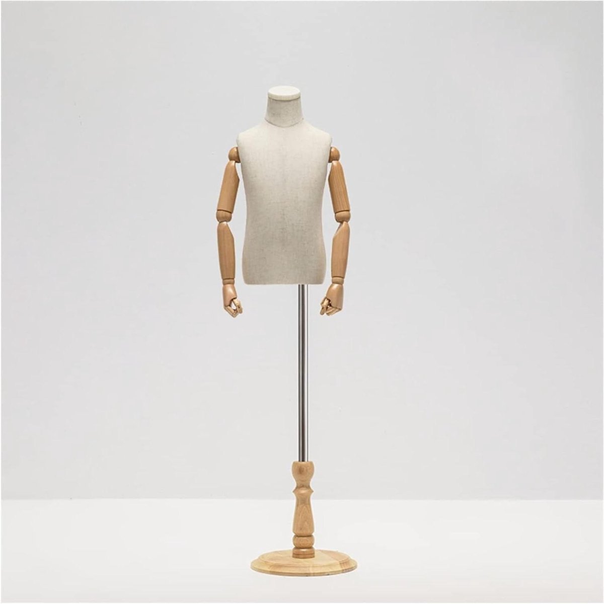 Kinderpaspop Torso - Etalagepop Kinderen - Kleding Presenteren - Verstelbare Armpjes - 105-168 cm - Houtkleur