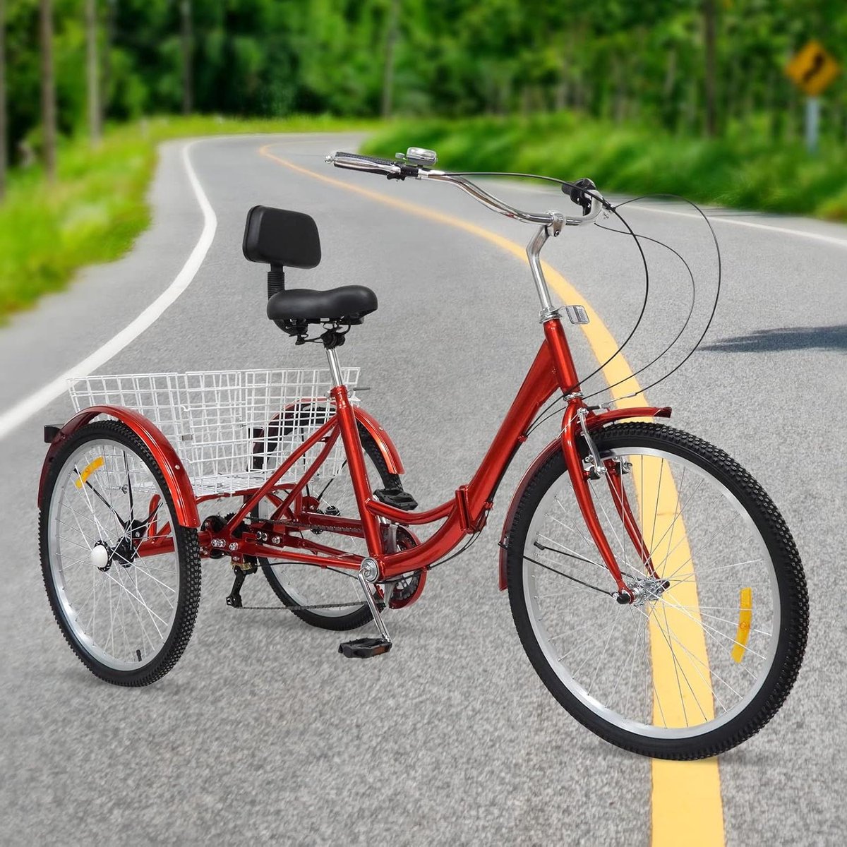 Driewieler voor volwassenen - Driewiel fiets - Ontspannen Boodschappen - 7 Versnellingen - 24 Inch Wielen - Zwart