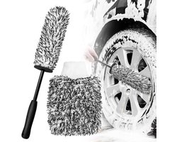 2 pack - Velgenborstel - Autowielborstel Met Autowashandschoen - Microvezel Velgenborstel - Bandenborstel - Wheel Brush - Velgen Reiniger - Auto velgen borste - Autowielreinigingsborstel - Afneembare - Auto Borstel - Autoreinigingsset - Zwart