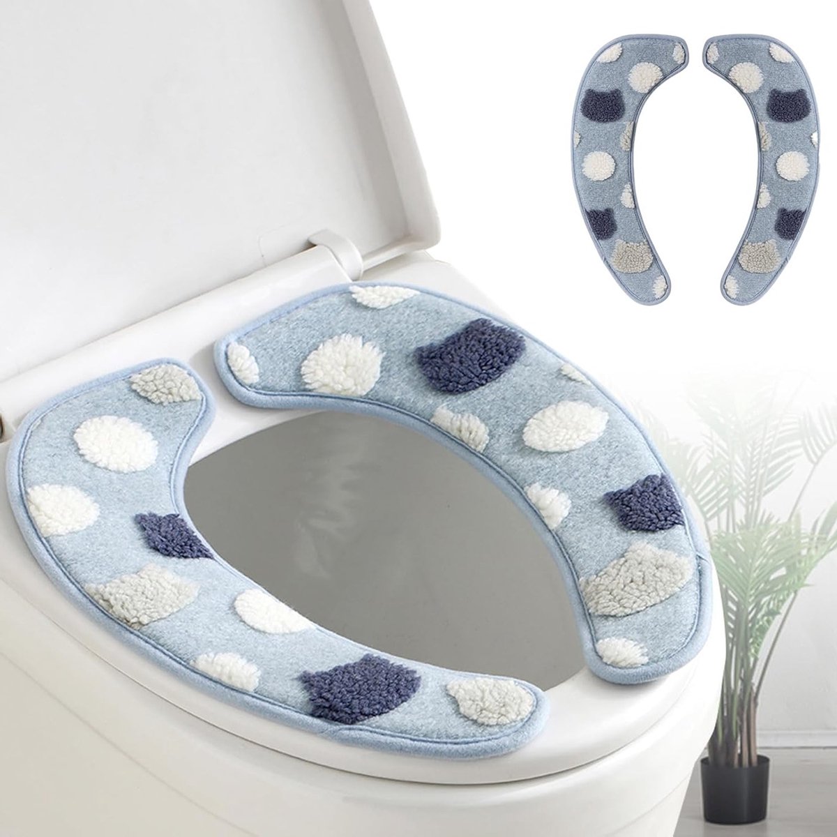 Dikke en Warme Toiletstoel Cover - Wasbare, Herbruikbare Kussen met TPR Hechting voor Comfort, Isolatie en Decoratief Patroon (Blauw)