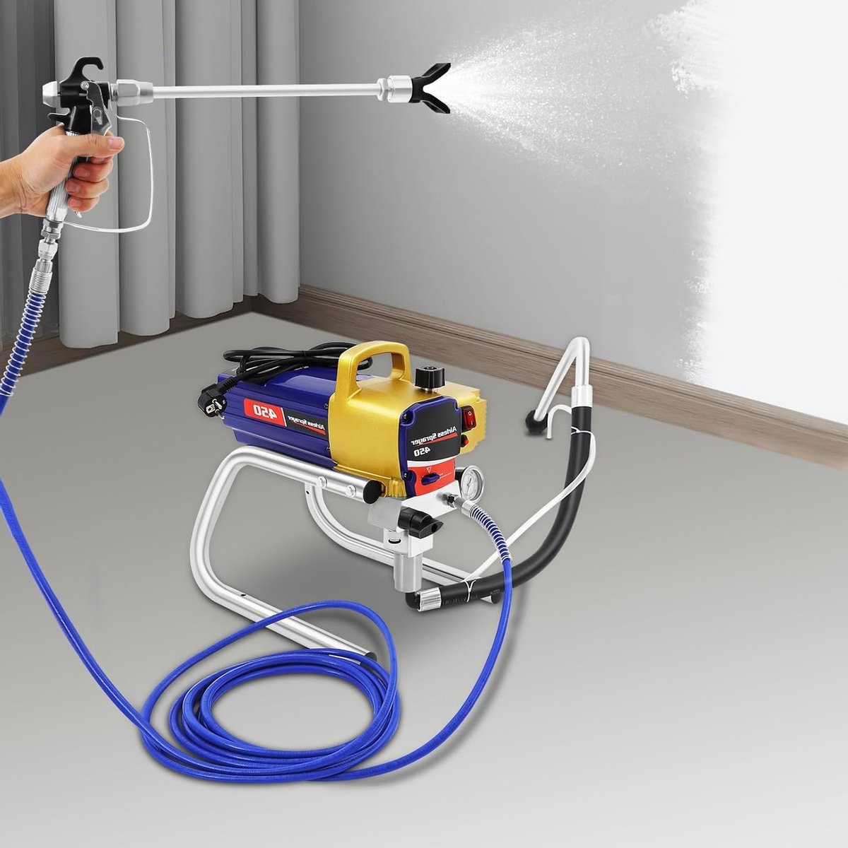 Efficiënt Airless Verfsproeisysteem met 2.2 L/min, 1500 W en 35-40 cm Spuitafstand voor Professioneel Gebruik