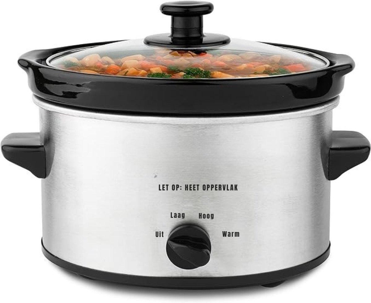 TIM® Slowcooker met timer - Slowcooker - Crockpot - Zilver - 25cm x 25cm x 20cm