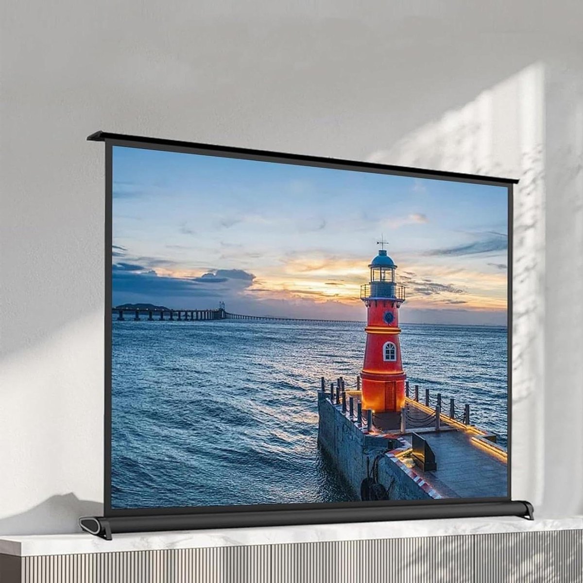 Intrekbaar mobiel projectiescherm, projectiescherm voor tafel, draagbaar projectiescherm van 30 tot 40 tot 50 inch, projectiescherm voor binnen en buiten, thuisbioscoop Full HD (4:8,40 inch)
