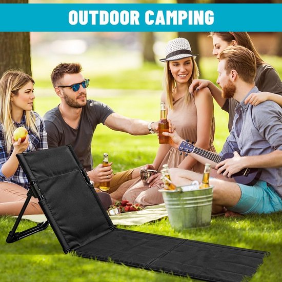 Strandmat met Rugleuning - opvouwbare kampeerstoel - Opvouwbare strandstoel - Vouwstoel / kussen - campingstoel buiten - Klapstoel - draagbare campingstoel met opbergtas - lichtgewicht strandvloerstoel - Ultiem Strandcomfort - Zwart — afbeelding 4