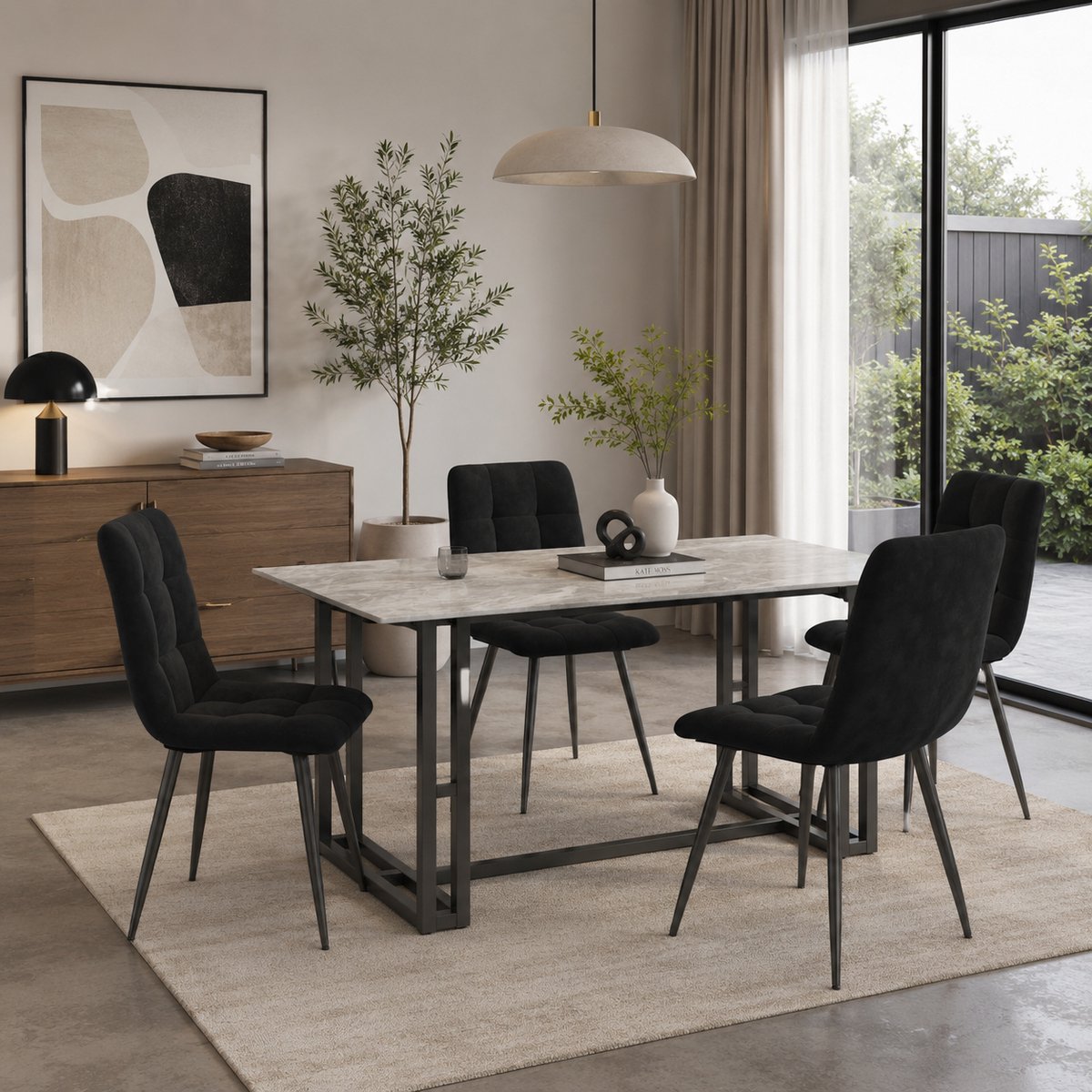 Eetkamerstoelen - Set van 4 - Moderne met stof beklede keukenstoelen - Metalen Poten - Modern eetkamerstoel- voor Keuken, Eetkamer - Stoel - Fluweel - Zwart