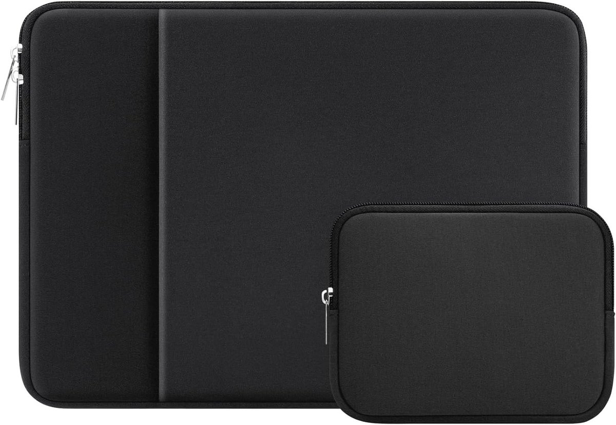 14 Inch Laptop Sleeve - Beschermhoes voor Laptop met Voorvak en Accessoire Tas - Geschikt voor Notebook, Chromebook en Tablet (Zwart)