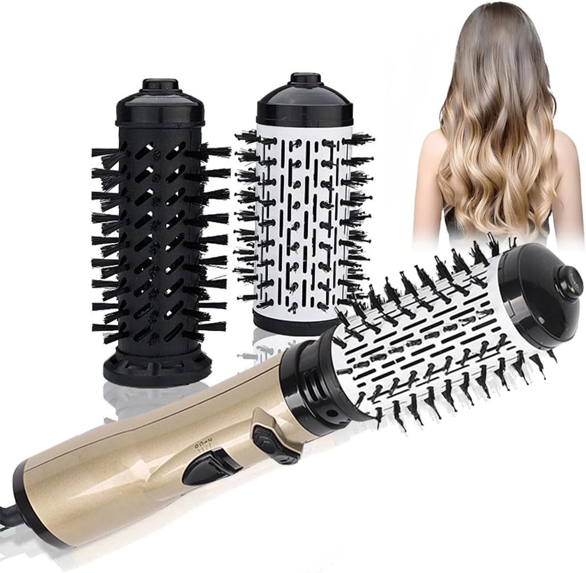 3 in 1 Roterend Föhnborstel - 1200W - Krulborstel - Multistyler - Heteluchtborstel - One-Step Haardroger en Volumiser - Geschikt voor Zowel Krullend en Steil Haar - Goud