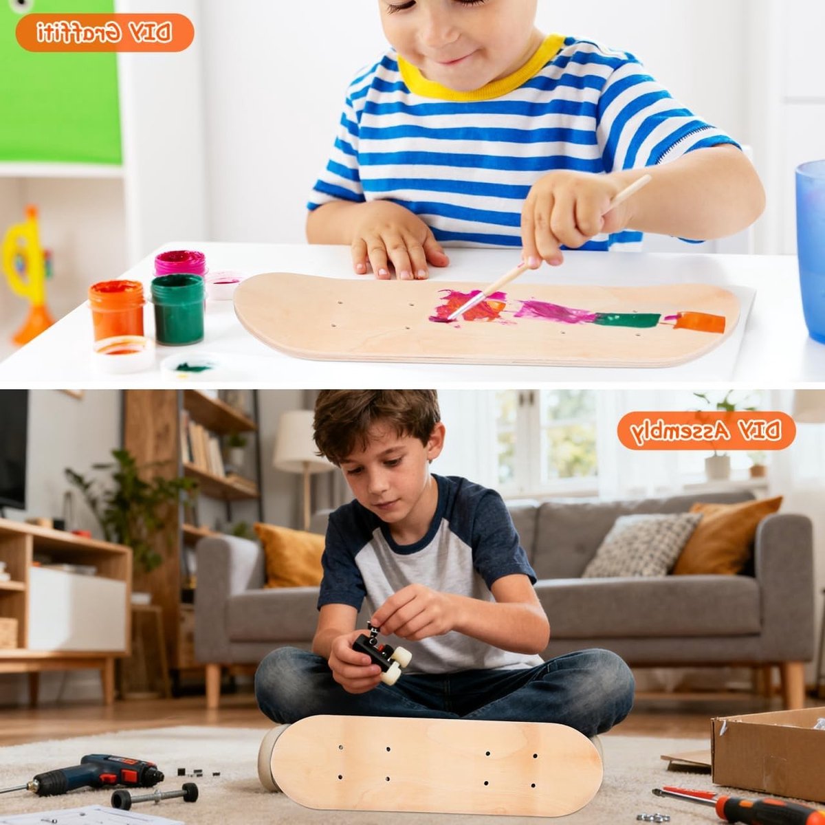 Blank Skateboard Deck voor Kinderen - DIY Schilderen, Onbehandeld 43 cm Maple Skateboard met Voorgeboorde Gaten voor Eenvoudige Wieldmontage en Graffiti Oppervlak