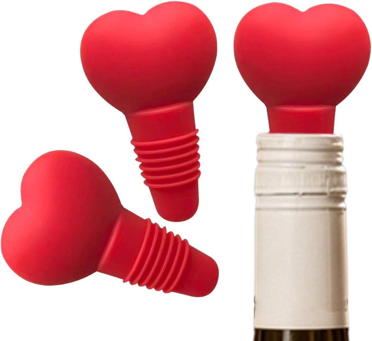 Wijnstopper Set - Flessenafsluiter - Wijn Bewaren - Hartvormig Ontwerp - 3 Stuks - Rood
