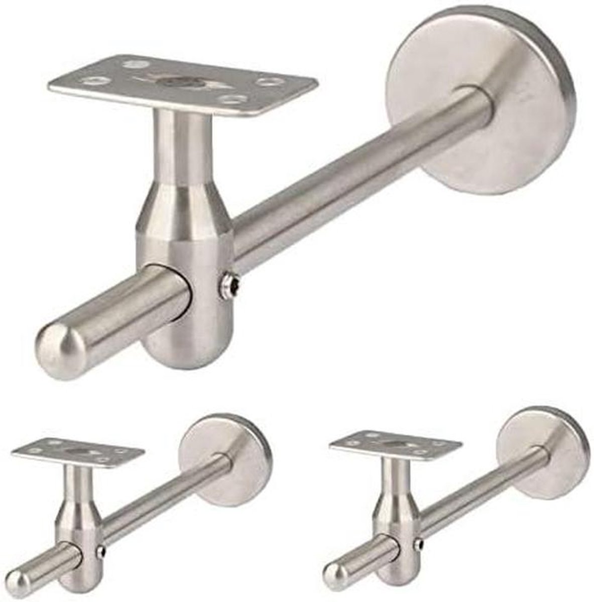 Heavy Duty leuningbeugels, 3 stuks, 150-200 mm, geborstelde afwerking, eenvoudige installatie, gebogen bladontwerp, duurzame trapaccessoires voor trapleuningen