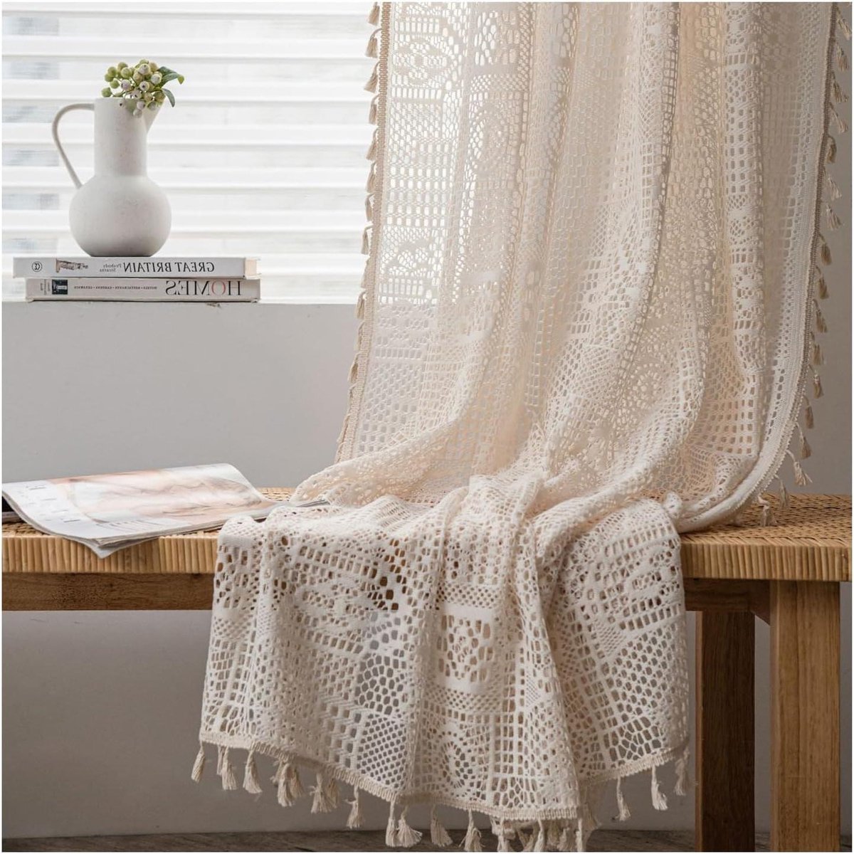 Voile Gordijn - Vitrage Raambekleding - Privacy Creëren - Geometrisch Hol Patroon - 150x260 cm - Beige