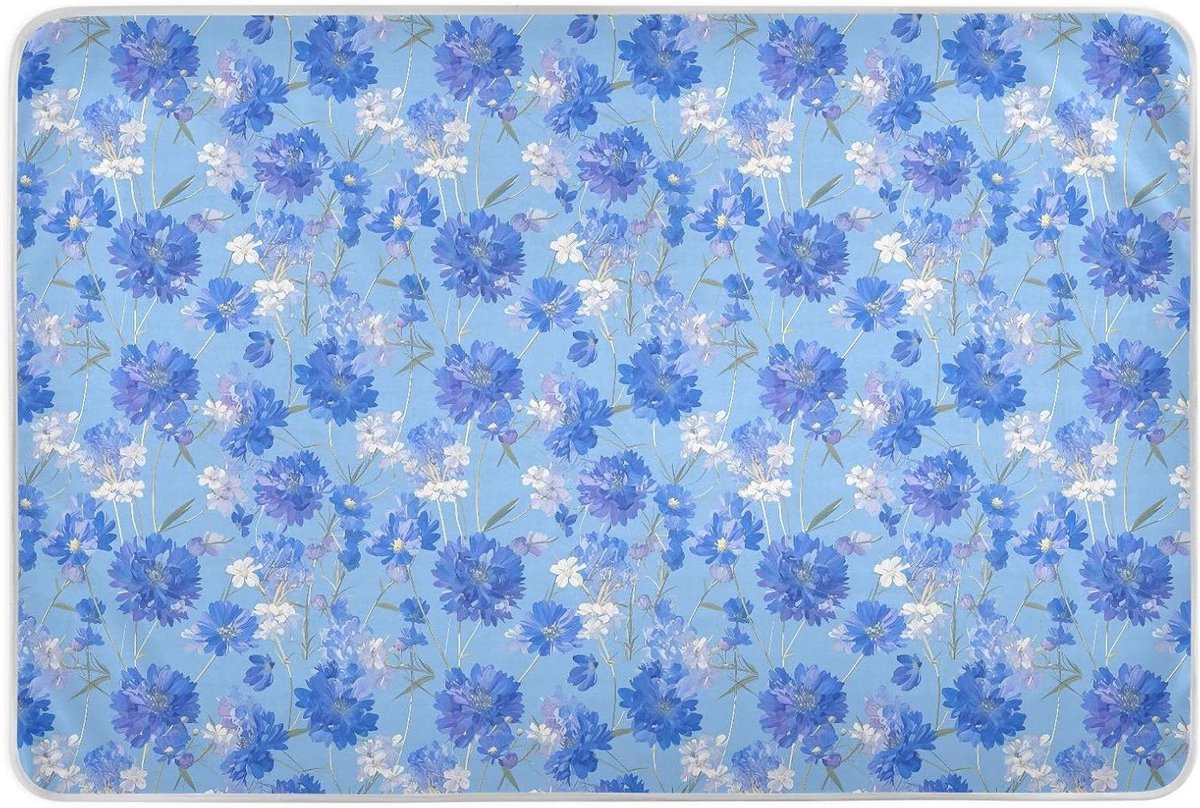 Aankleedkussenhoezen - Bedbeschermers - Zindelijkheidstraining - Waterdicht & Ademend - 132 x 86 cm - Blauwe bloemen