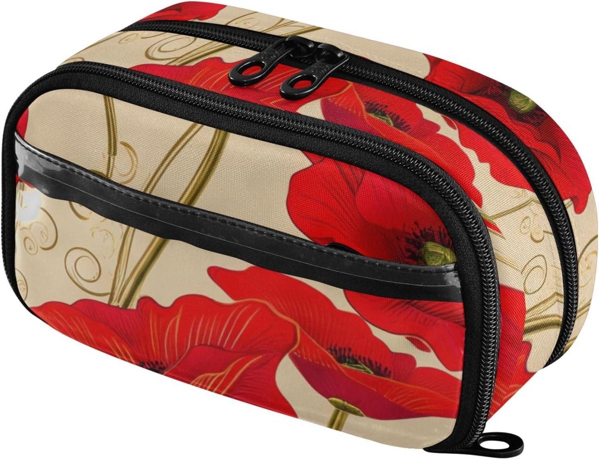 Bloemen Etui - Potlood Tas - Spullen Organiseren - Grote Capaciteit - 2 Liter - Papaver Bloemen