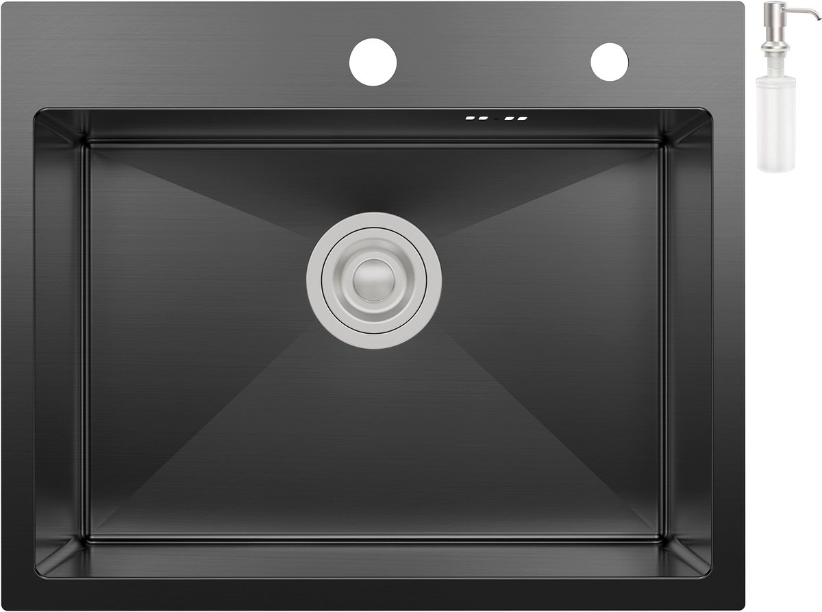 Cecipa max Luxe Keuken Gootsteen - Spoelbakken - Onderbouw & Vlakbouw - Spoelbak Zwart - 55 x 45 x 19 cm - Handgemaakt 3mm Extra Dik RVS - Geluiddempend