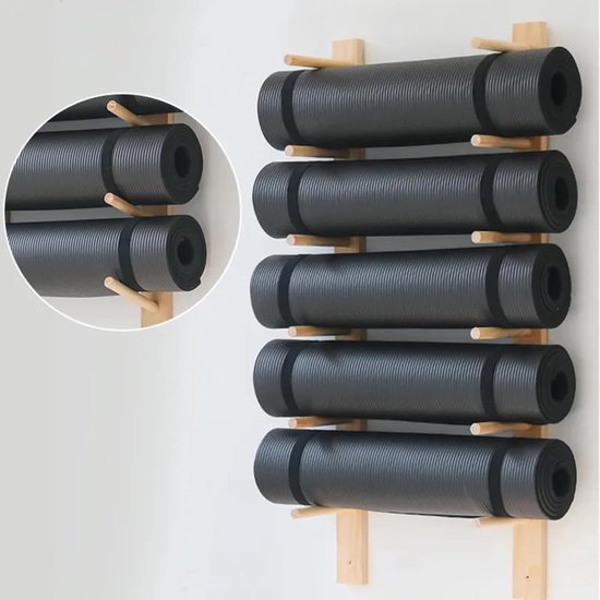 Yogamathouder Wandmontage - Opbergrek Gym - Thuis Gym Opslag - Stijlvol Ruimtebesparend - 9 Lagen 156 cm - Houtkleurig — afbeelding 4