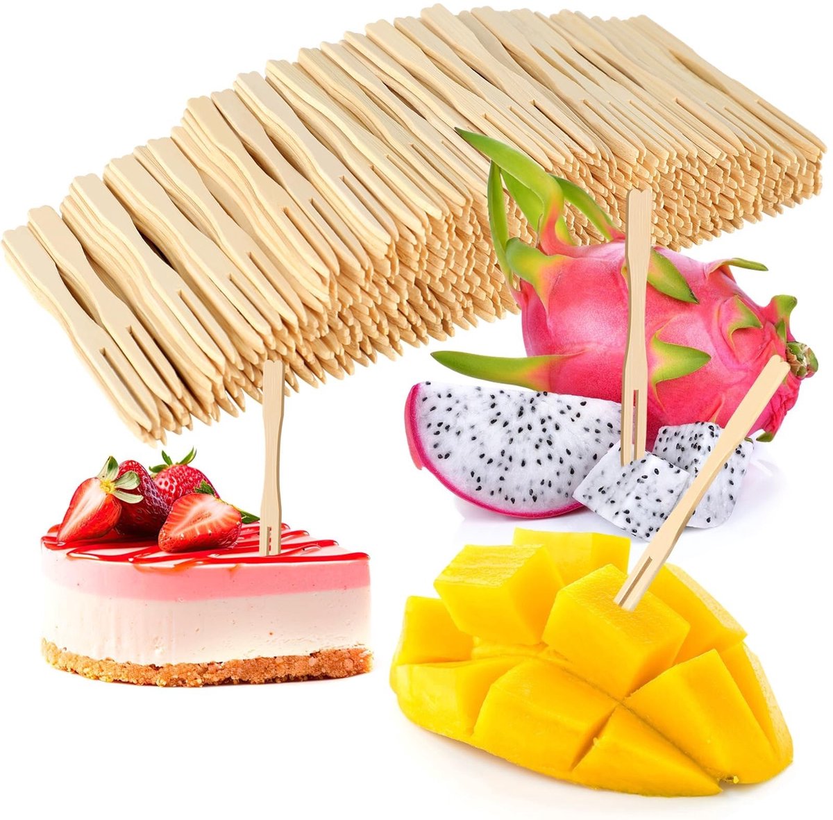Dailygoods - Set van 300 Mini Bamboe Voorgerechtvorken 8,9 cm