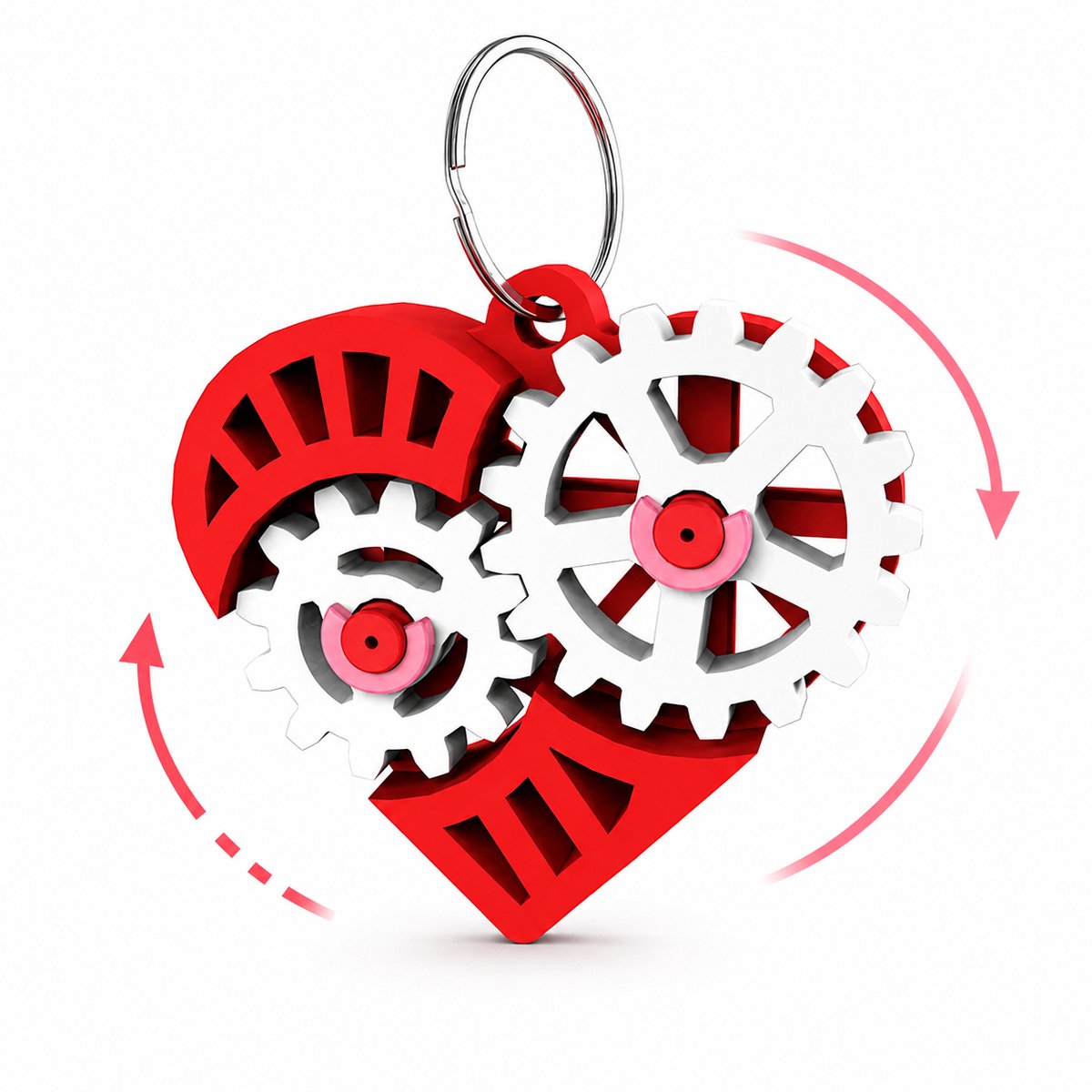 Hart Sleutelhanger Met Bewegende Tandwielen - Fidget Toy Voor Volwassenen En Kinderen - Cadeau Voor Valentijnsdag Verjaardag Of Relatie - Anti Stress Gadget - Compact Design - Rood