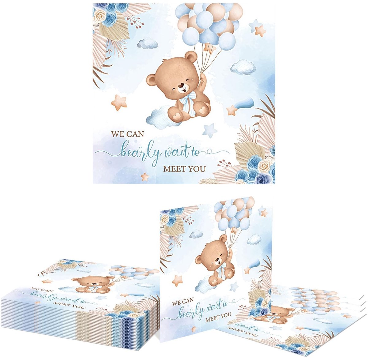 Dailygoods - Blauwe Beer Servetten Set van 20 voor Feestjes
