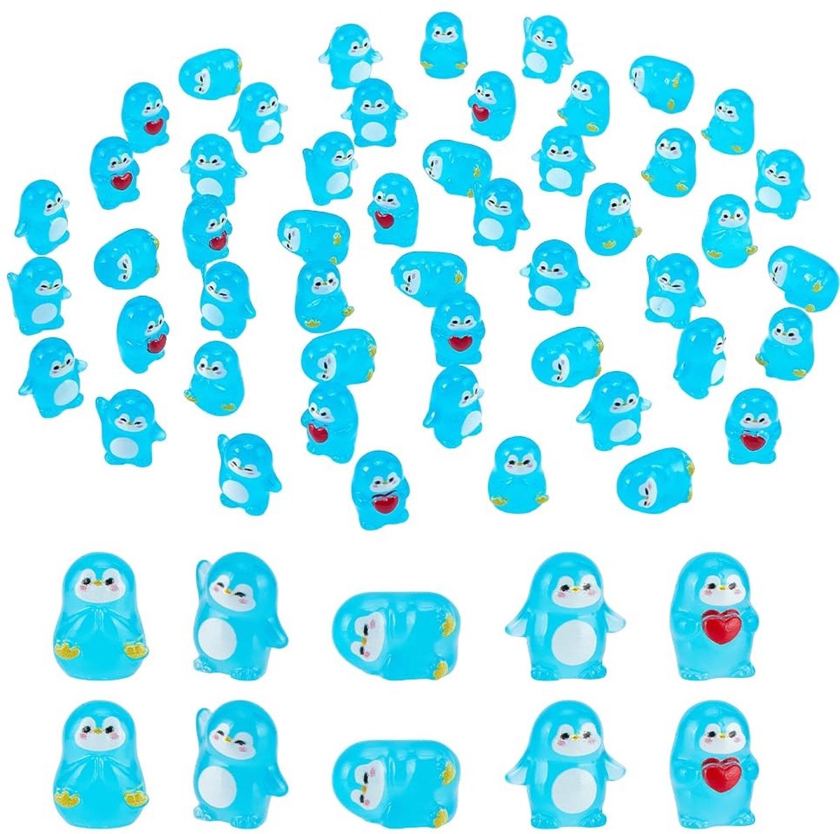 Dailygoods - 50 Stuks Mini-Pinguïns van Hars - Lichtgevende Ornamenten voor Tuin en Aquarium
