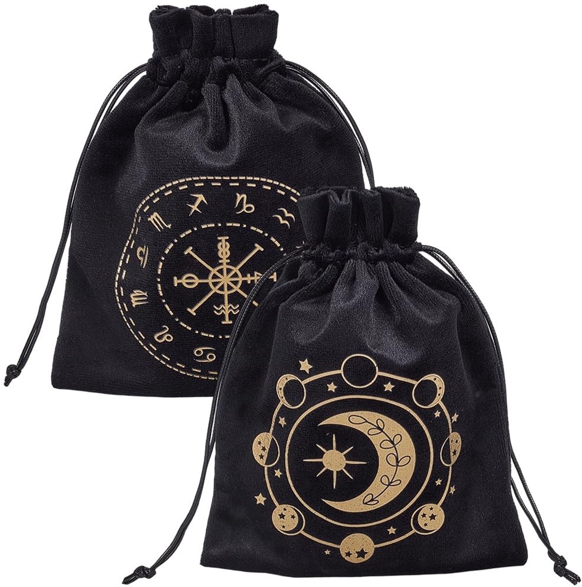 Dailygoods - Set van 2 Fluwelen Tarotkaarten Opbergzakken met Trekkoord