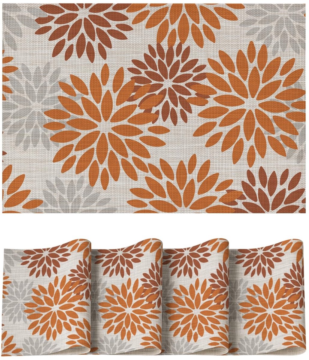 Dailygoods - Set van 4 Oranje PVC Placemat 30 x 45 cm Vuilafstotend en Hittebestendig