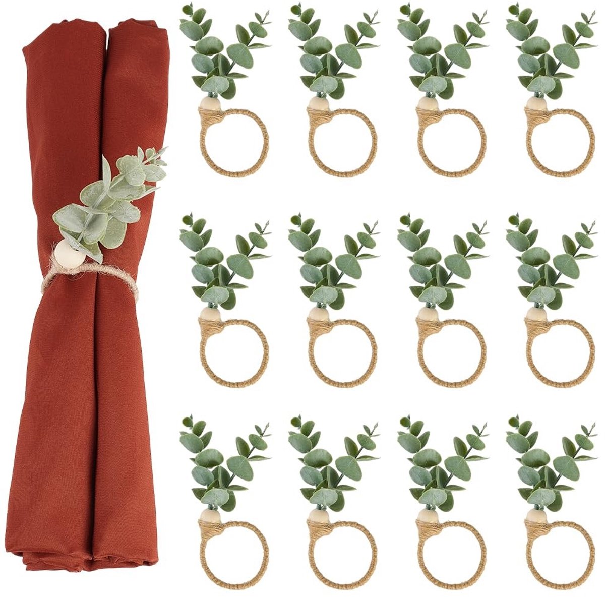 Dailygoods - Set van 12 Eucalyptusblad Servetringen voor Lente Decoratie