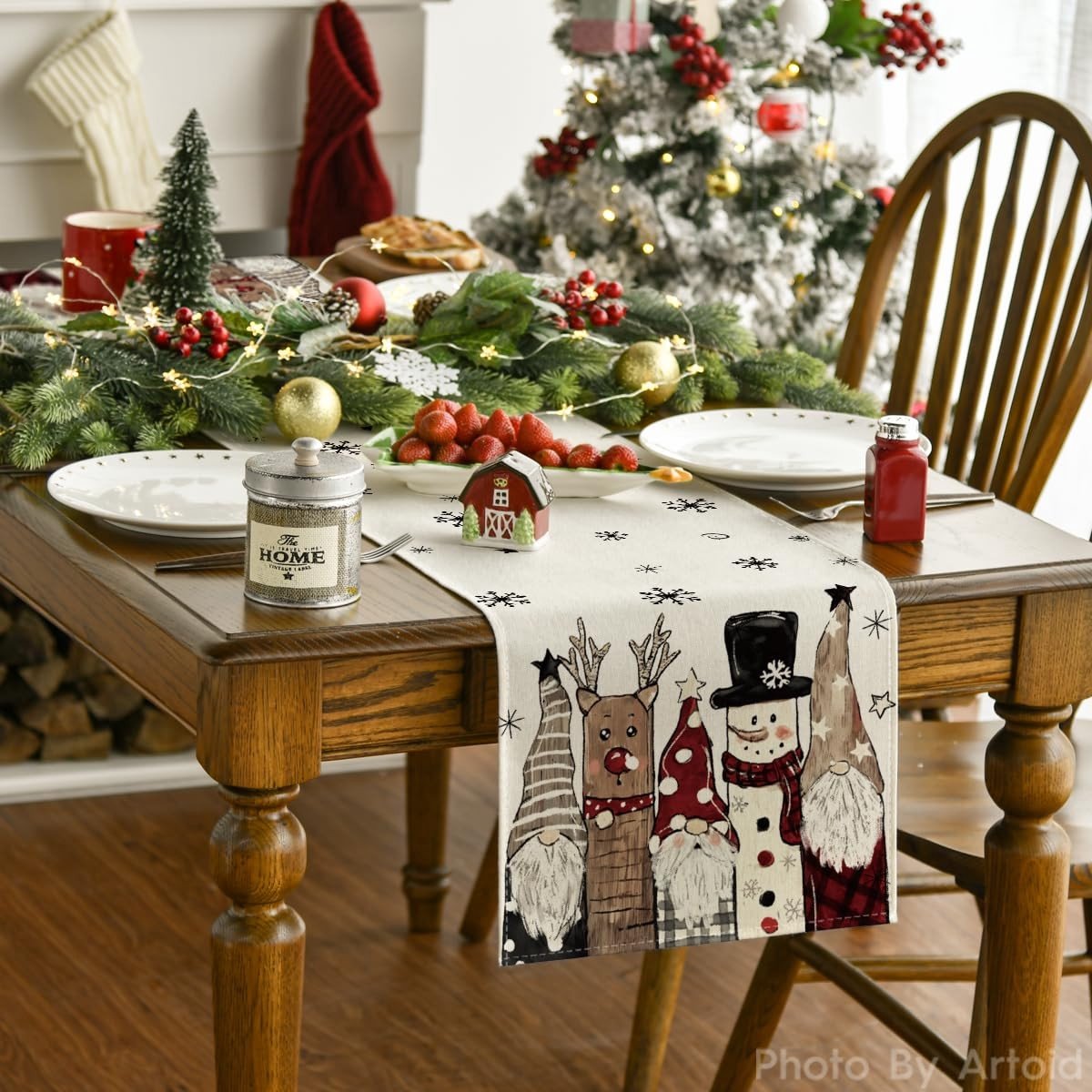 Dailygoods - Kerst Tafelloper met Sneeuwpop en Rendier Design