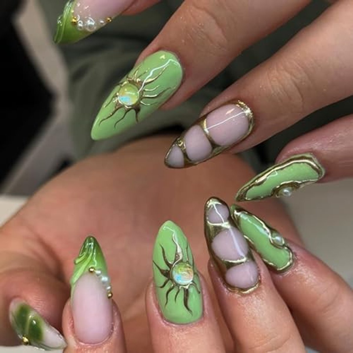 Dailygoods - 24 Stuks Groene Goth Amandel-Press On Nagelset voor Halloween