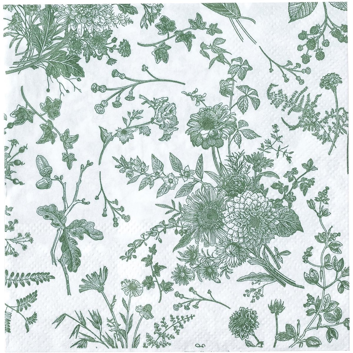 Dailygoods - 25 Stuks Papieren Servetten met Groen Bloemenpatroon