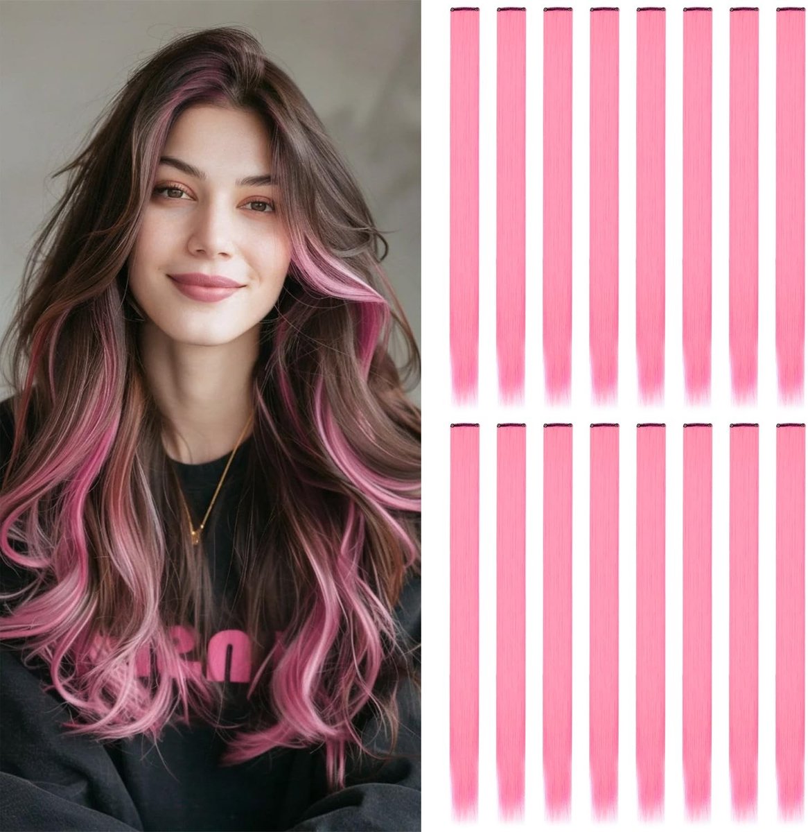 Dailygoods - Perzikroze Clip In Haar Extensions 22" voor Meiden en Vrouwen