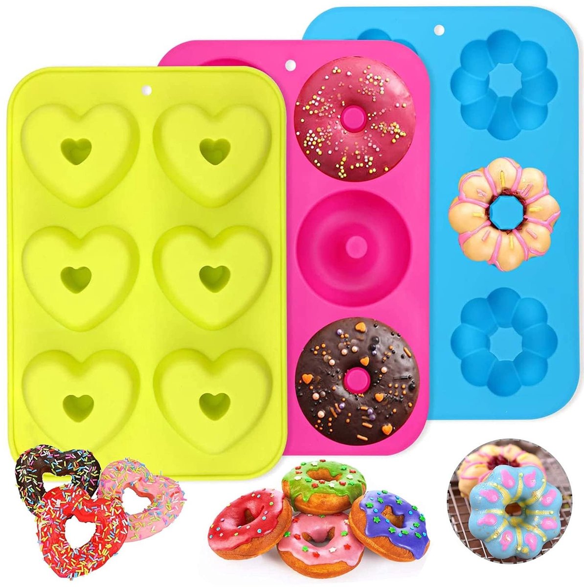 Dailygoods - Set van 3 Siliconen Donutvormpjes - Hittebestendig en Anti-aanbak