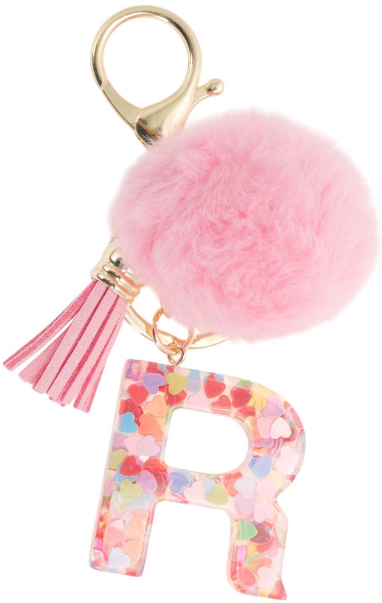 Dailygoods - Sleutelhanger met Beginletter en Bontbal voor Dames