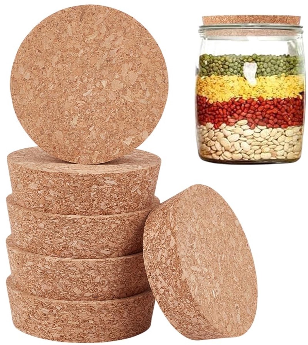 Dailygoods - Set van 6 Houten Kurkstoppers voor Flessen en Potten