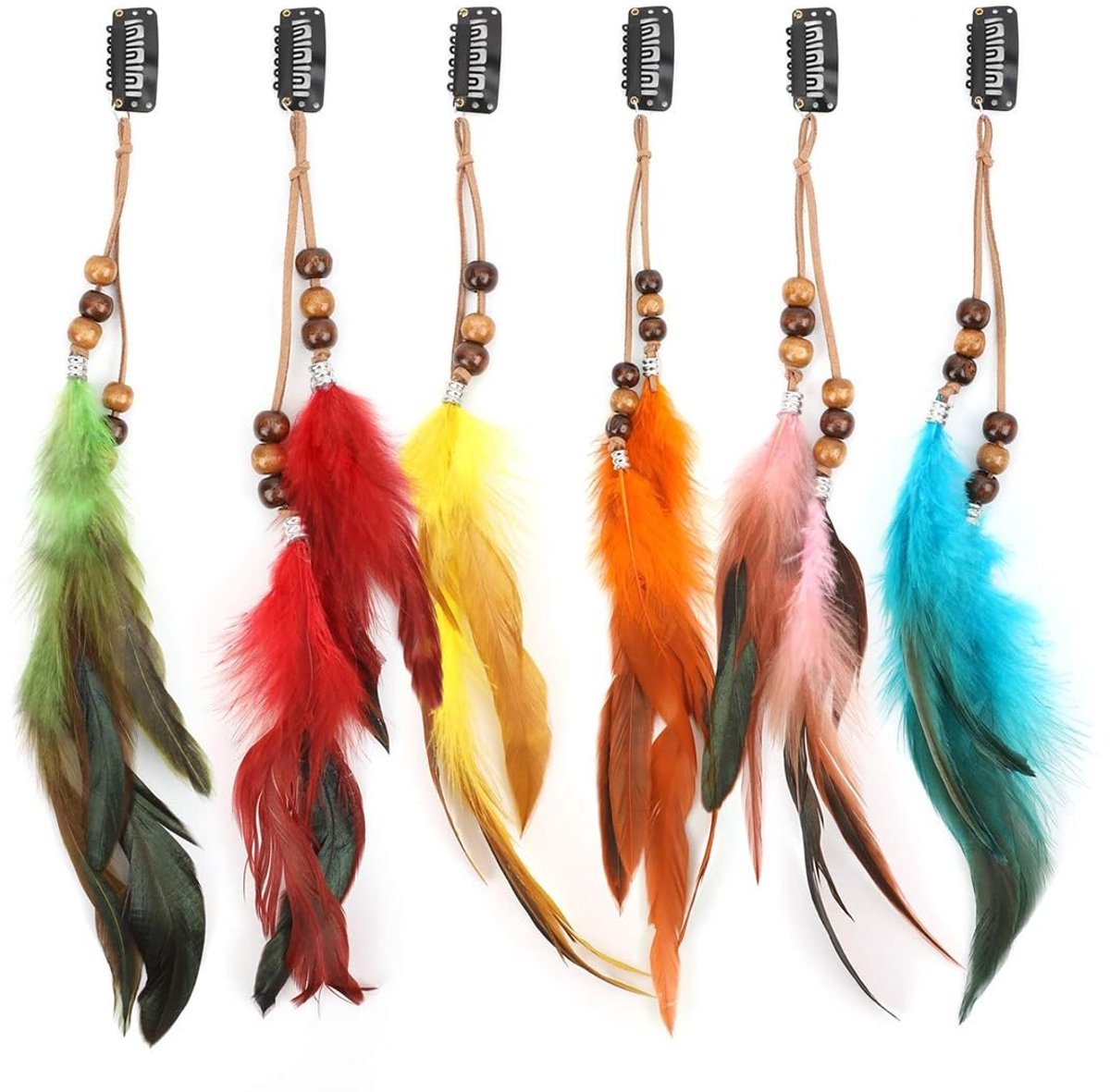 Dailygoods - Set van 6 Boho Haarspelden met Veren