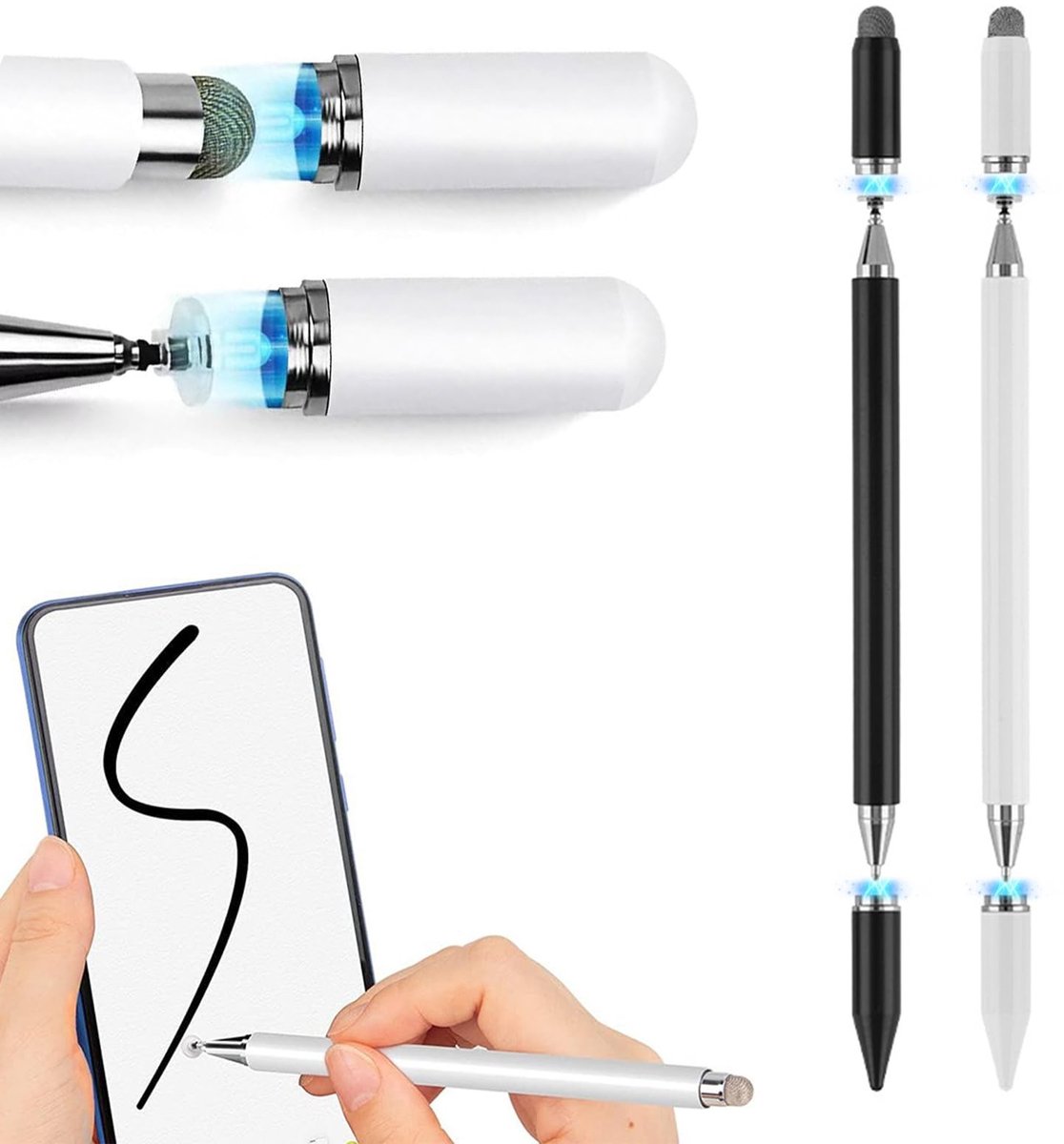 Dailygoods - 2 Capacitive 3-in-1 Pennen voor Tablets en Touchscreens