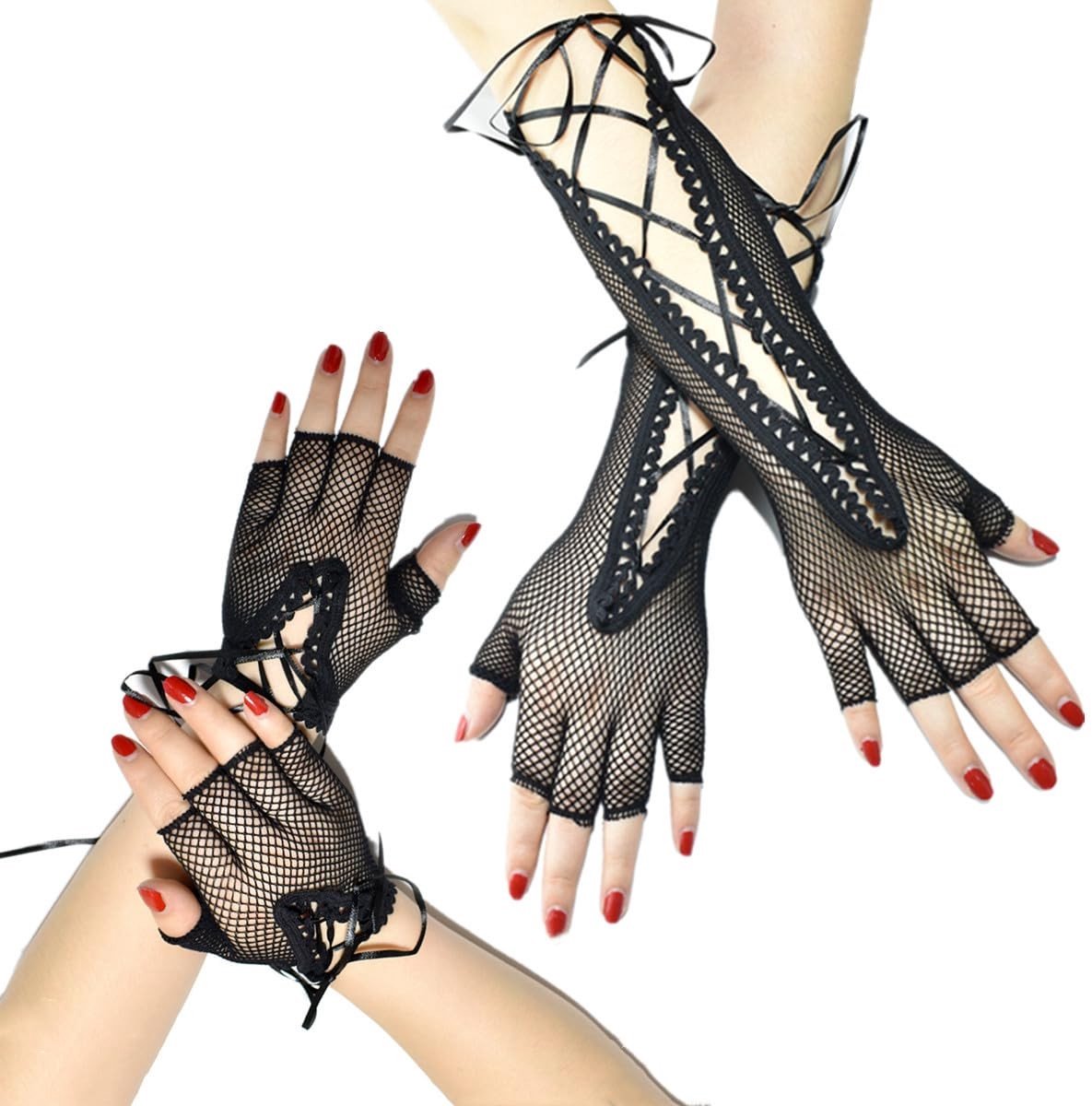 Dailygoods - Vingerloze Handschoenen voor Dames, 2 Paar, Vintage Mesh