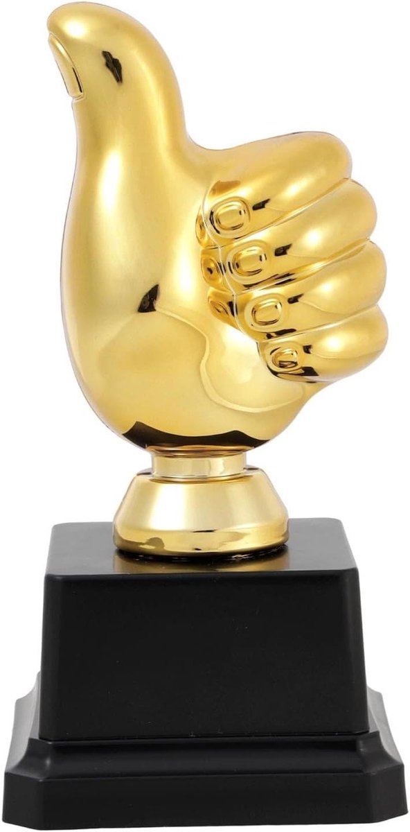 Gouden Duim Trofee - Grappige Winnaarsprijs - Feestelijke Erkenning - Speels Ontwerp - 13cm Hoog - Goud Zwart