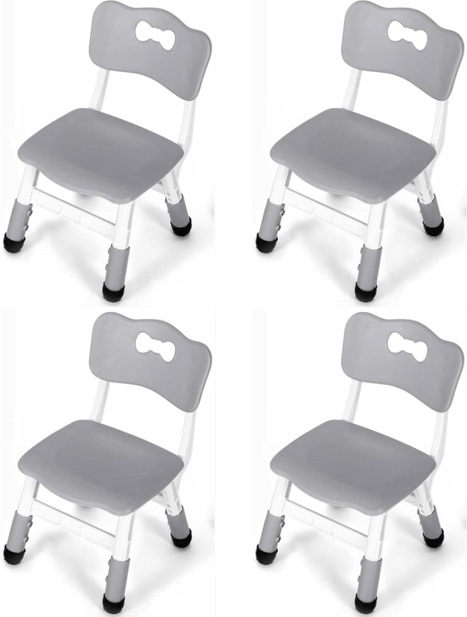 Kinderstoelen Set - Stoeltjes met rugleuning - Aan tafel zitten - In hoogte verstelbaar - Tot 100 kg - Grijs